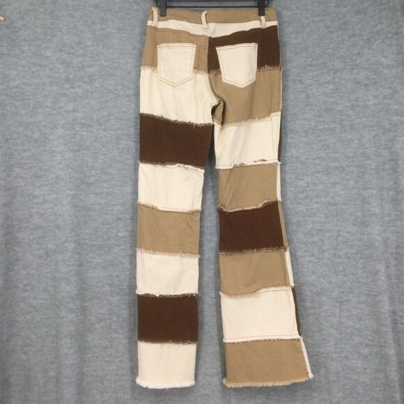 Machine Jeans 7 Flare Patch Brown Colorblock Y2K 90s Bell Bottom Boho - Picture 5 of 15